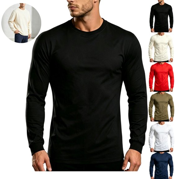 Mfakffe Mens Long Sleeve T Shirts Crew Neck Casual Basic Pullover Shirt Casual Basic Tee Soft Breathable Lightweight Tops