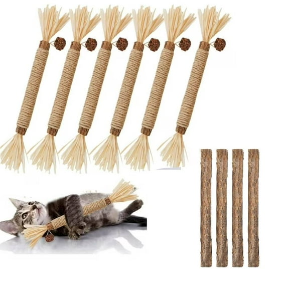 Cat Toys 10Pcs Silvervine Sticks Catnip Rope Toys for Indoor Kitten Cats Chew Molar Scratch Cotton Kitty Self Play Treat Cleaning Teeth Dental Stick