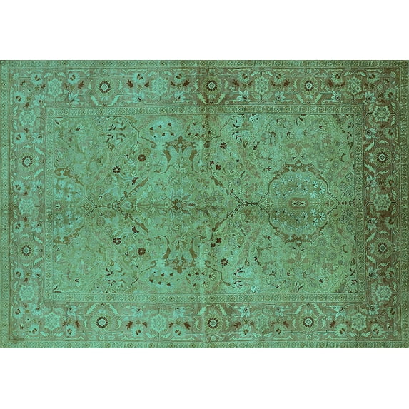 Ahgly Company Machine Washable Indoor Rectangle Oriental Turquoise Blue Industrial Area Rugs, 2' x 5'