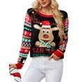 thumbnail image 2 of Chritsmas Sweaters for Women Crewneck Funny Santa Snowflake Print Color Block Long Sleeve Knit Cute Holiday Ugly Christmas Pullover Sweaters Tops Alsol Lamesa, 2 of 6