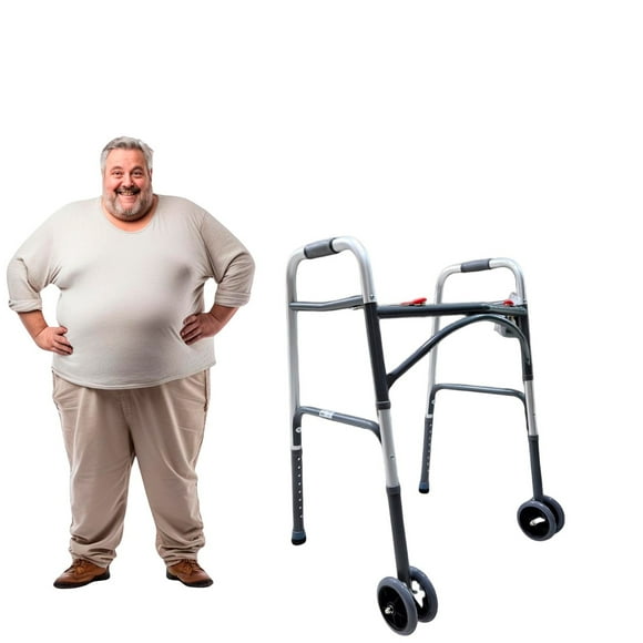 Andadera Bariátrica Reforzada | Soporta 200 kg | Llantas Dobles 5” | Ajuste de Altura | Plegable y Ergonómica | Andador en U para Mayor Espacio