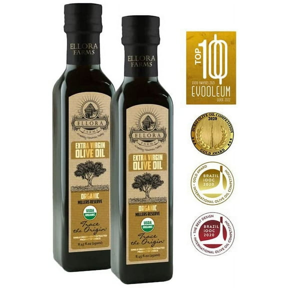 Ellora Farms, 100% Organic Greek Extra Virgin Olive Oil, Traceable, Gold Award Winner, 8.45 oz., Pack of 2