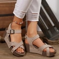 thumbnail image 3 of Xfvqtps Flatform Sandals Women Wedge Cross Straps Open Toe Ankle Buckle Strap Summer Wedge Sandals Beige, 3 of 6