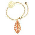 thumbnail image 2 of Delight Jewelry Acrylic Large Leaf Pearly Orange Gold-tone Flower Link Chain Bracelet, 6.75"+2" Extender, 2 of 4