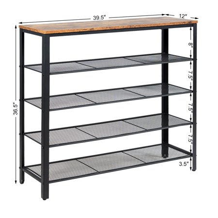 Gymax Shoe Rack 5 Tier Shoe Storage Organizer W 4 Metal Mesh Shelves For 16 20 Pairs Walmart Canada