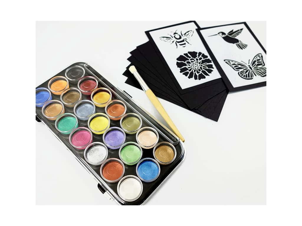 Niji Pearlescent Watercolor Pans - Yasutomo Pearlescent Paint & Stencil Kit