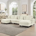thumbnail image 4 of Newest Classic U Shape 4 Seater Modular Sectional Sofa Couch,Flared Arms,Removable Ruffles Pleats Skirts,Spindle Legs, Chenille Deep Seat Cloud Sofa,Movable Ottomans, Beige White, 4 of 20