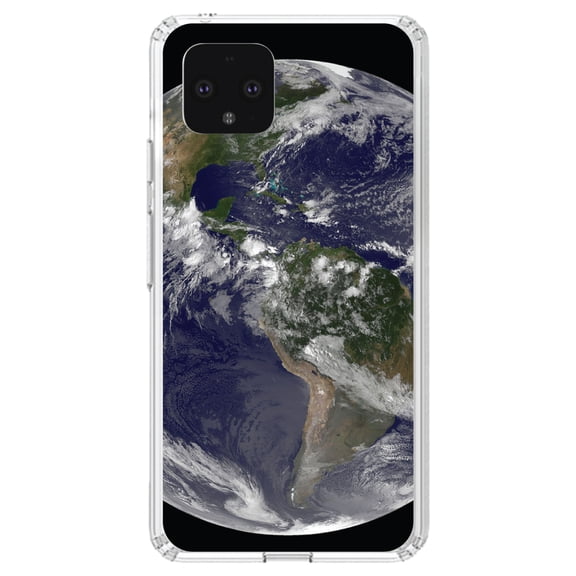 DistinctInk Clear Shockproof Hybrid Case for Google Pixel 4 (5.7" Screen) - TPU Bumper, Acrylic Back, Tempered Glass Screen Protector - Earth Space Western Hemisphere