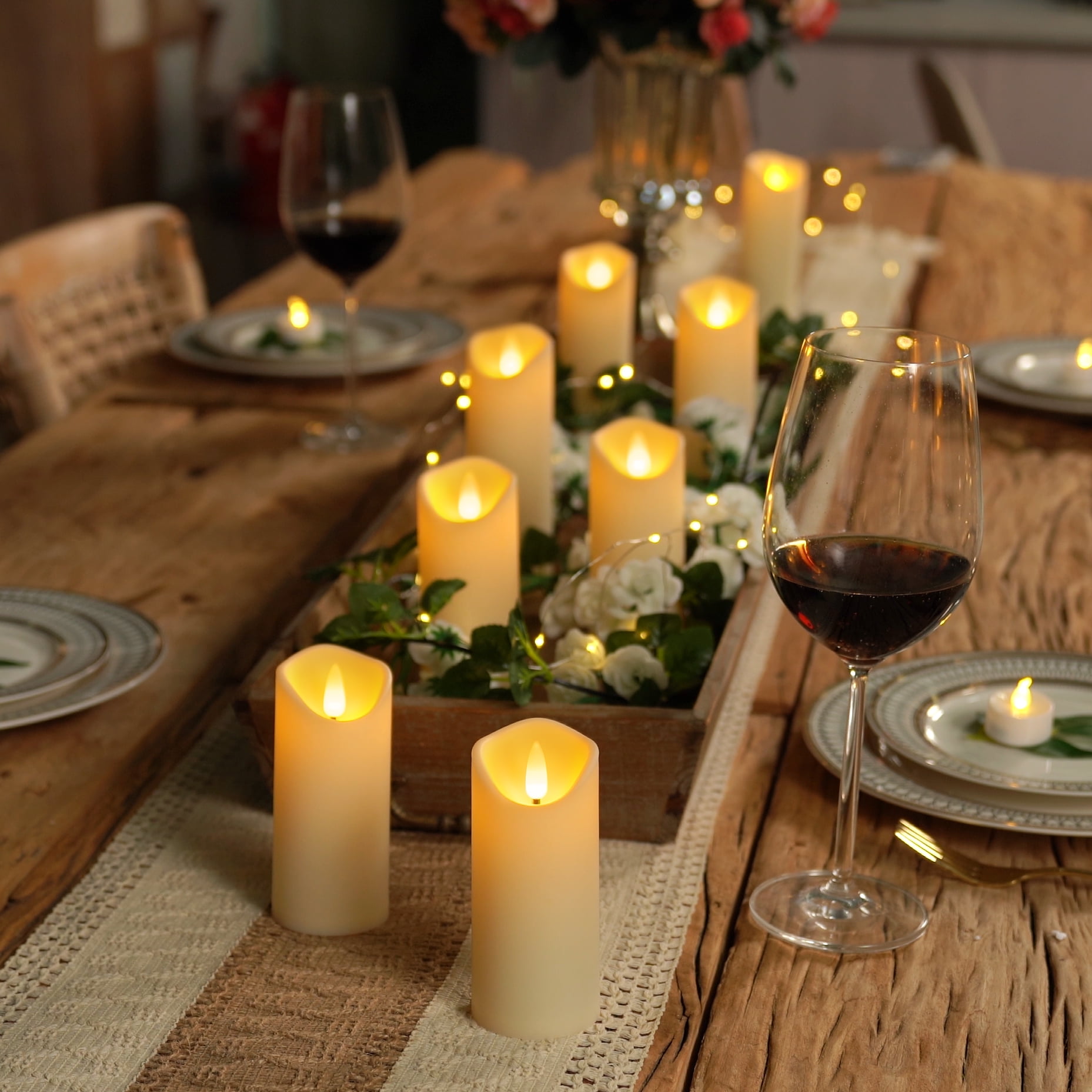 Homemory Flameless Pillar Candles Frosted Plastic LED Battery Operated Remote Control Timer 8-Count