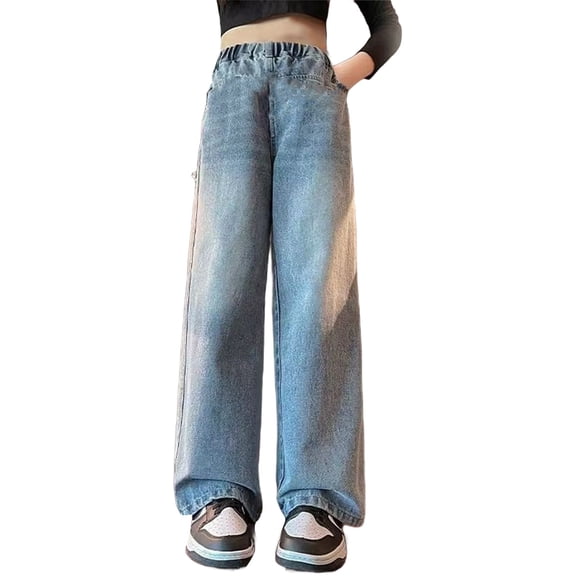KVPLBQFD Cargo Jeans for Girls 10-12 Khaki Pants for Boys Sweat Pant Jeans Sweat Pants That Look Like Jeans Female Gifts 6-9 Month Girl Clothes, Blue 10-11 Years