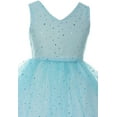 thumbnail image 2 of Little Girls Sleeveless V Neck Glitter Polka Dot Mesh Princess Flower Girl Dress Aqua 4, 2 of 3