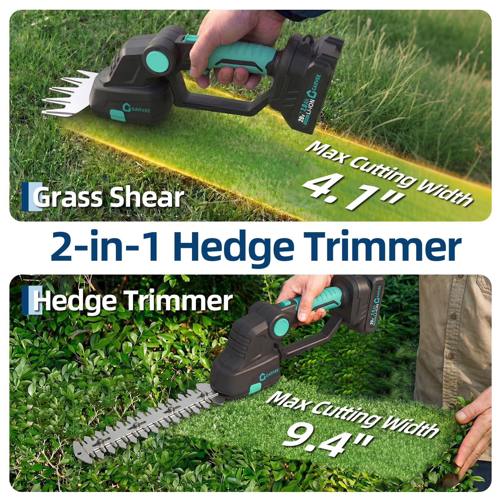 2-in-1 Wireless Grass Shear & Shrubbery Trimmer – 20V Handheld Electric Hedge Shears, 2×2.0Ah Batteries, Type-C Charging – Perfect for Lawn & Garden Maintenance