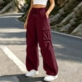 thumbnail image 2 of Women's High Waisted Cargo Pants Elastic Waist Drawstring Solid Color Jogger Cargo Pants with Multi Pockets Adjustable Cinched Hem Casual Sweatpants, 2 of 7
