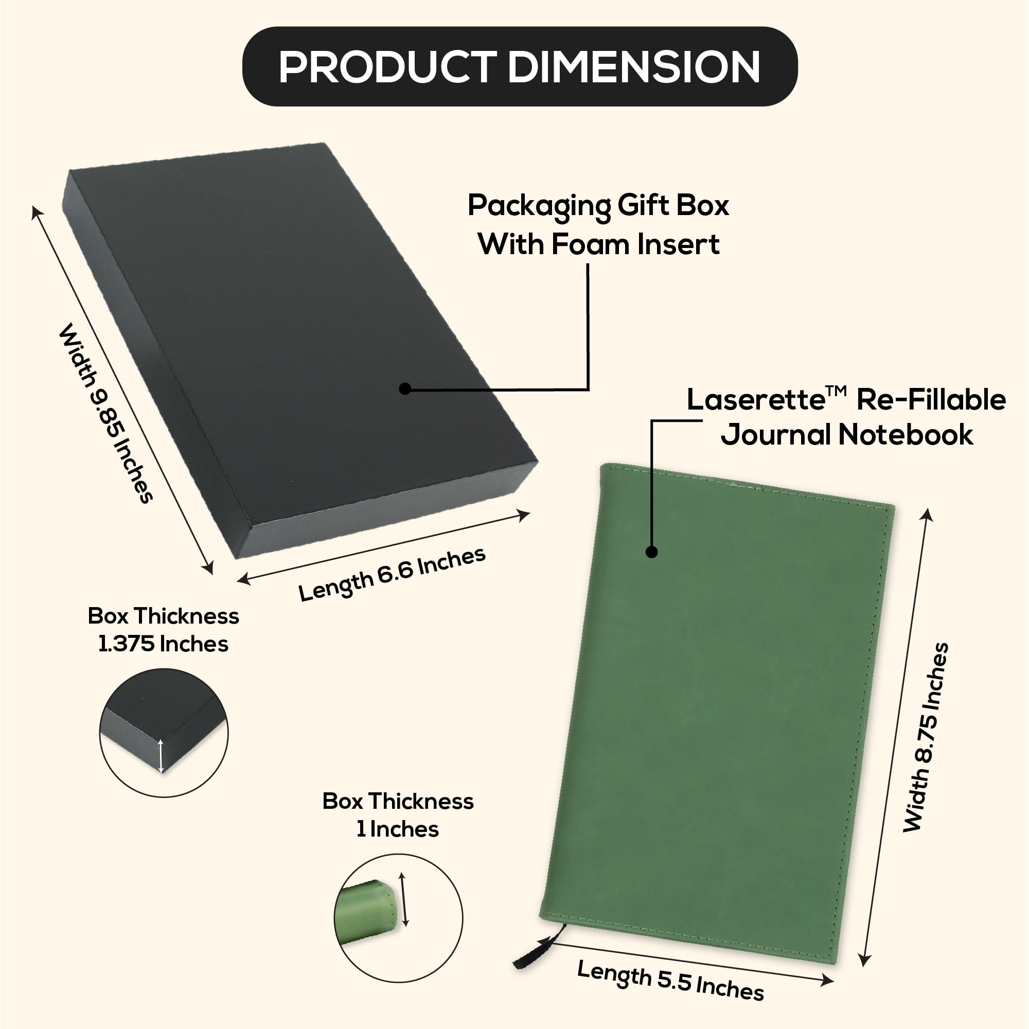 MakerFlo Laserette Refillable Journal for Adults, 8.75" x 5.5", Vegan Leather Cover with Lined Pages, pack of 12, Sage