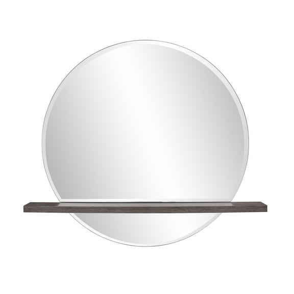 Tyler Dillon Round Beveled Wall Mirror with Gray Wood Shelf - 36"w x 32"h x 5"d