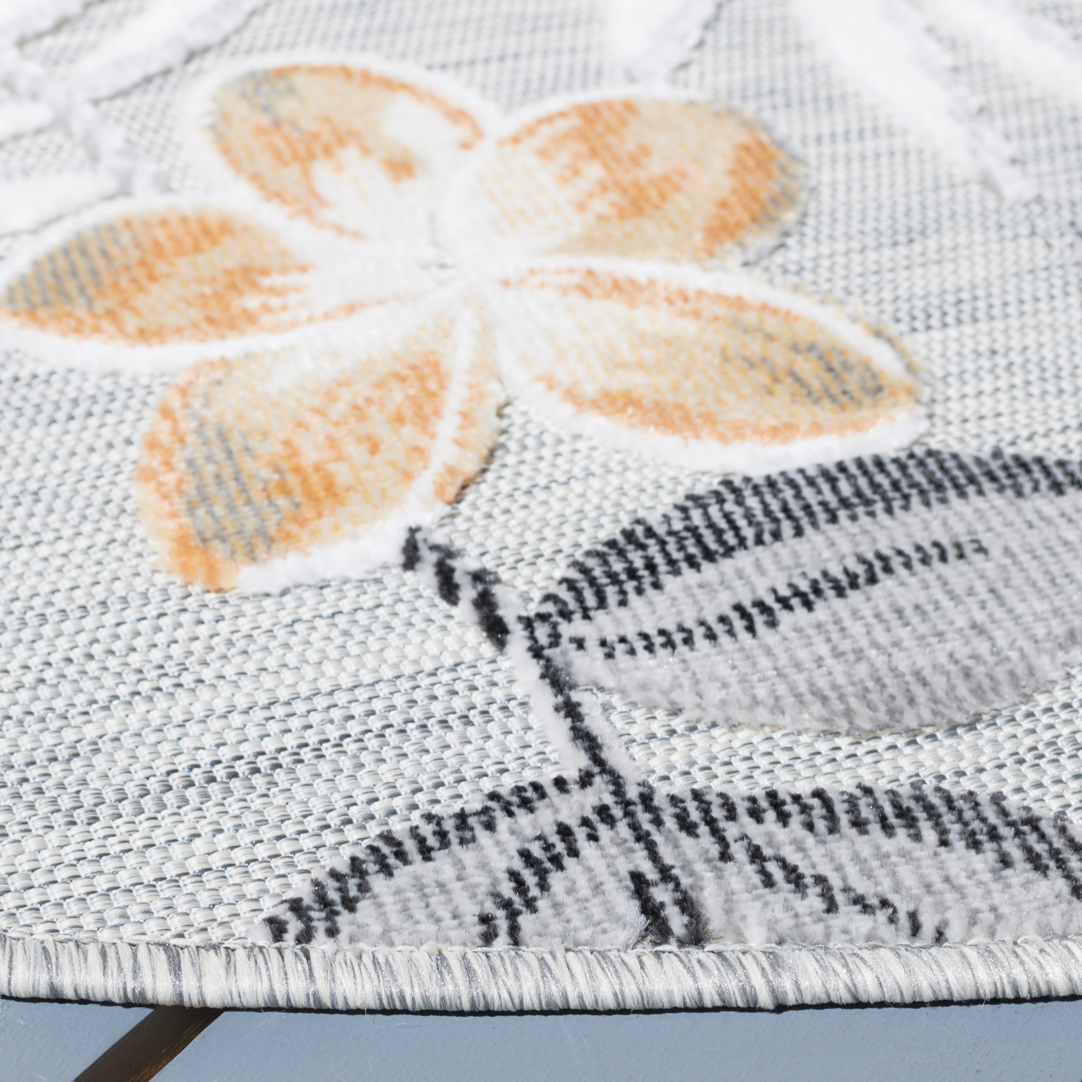 SAFAVIEH Cabana Blazhe Botanical Indoor/Outdoor Area Rug, Grey/Ivory, 4' x 4' Round