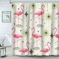 thumbnail image 4 of Flamingo Shower Curtain, Tropical Pink Bird Retro 60s 70s Bathroom Curtain Fabric Beige Cream Green Bath Decor , Hooks Included, 4 of 4