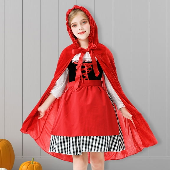 XQYLOS Girls 3 Piece Halloween Dress Set Red Poncho with A-Line Dress and Skirts Toddler P𝖺rty Cos-play Outfits