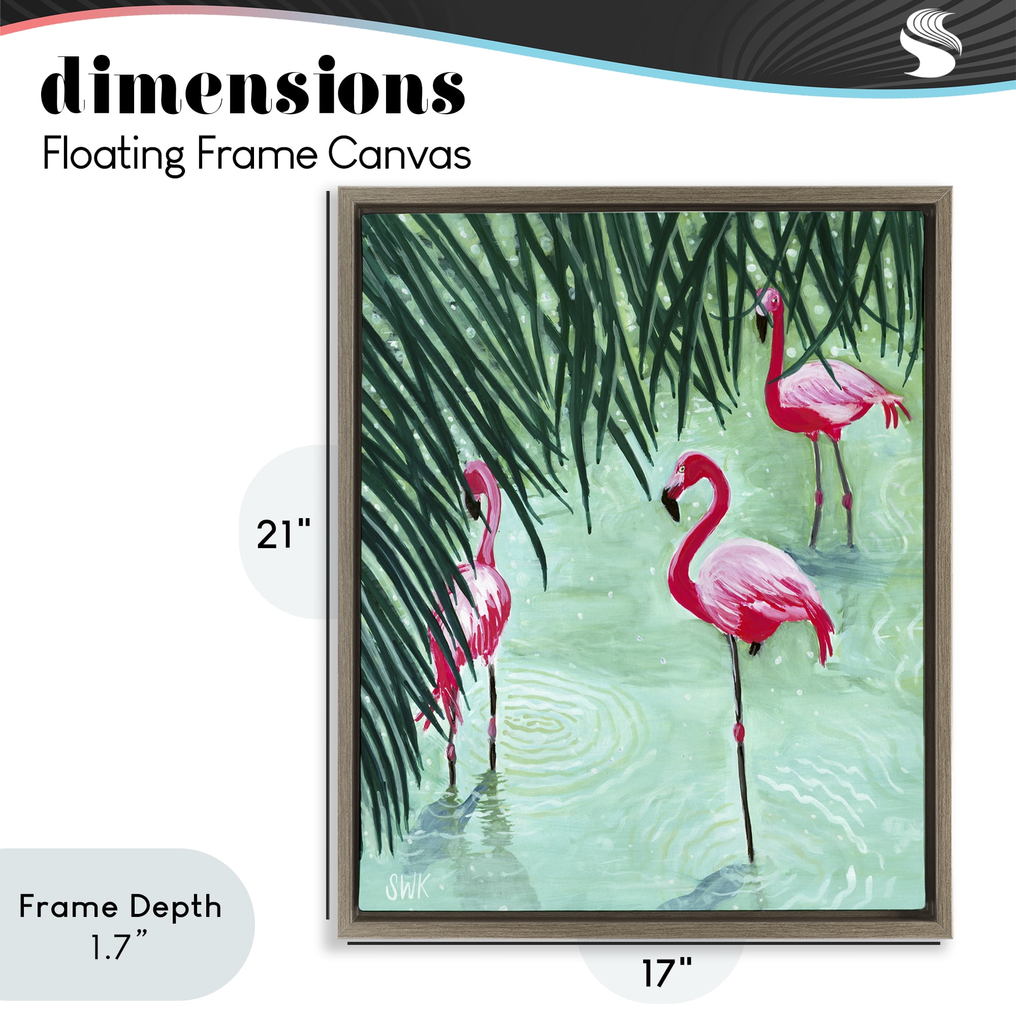 Stupell Industries Shallow Flamingo Pond Brown Framed Floater Canvas Wall Art, design by Sarah Waldron Kimball