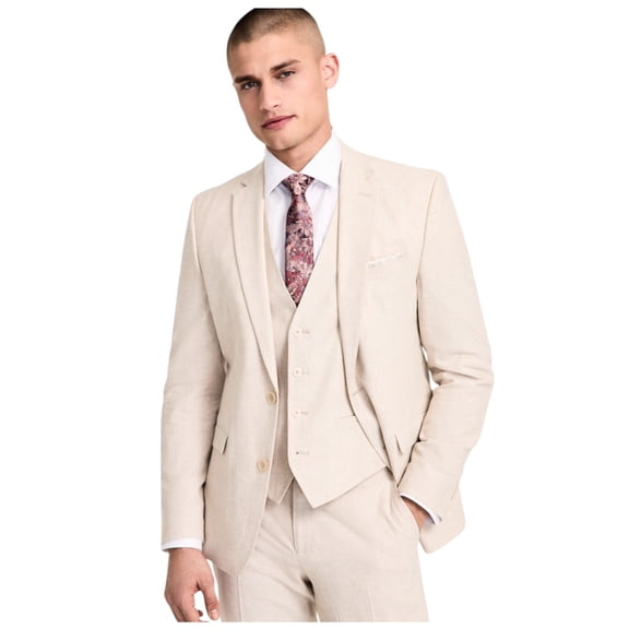 Bar Iii Mens Slim fit Suit Jacket Blazer 38 S Beige Solid Linen