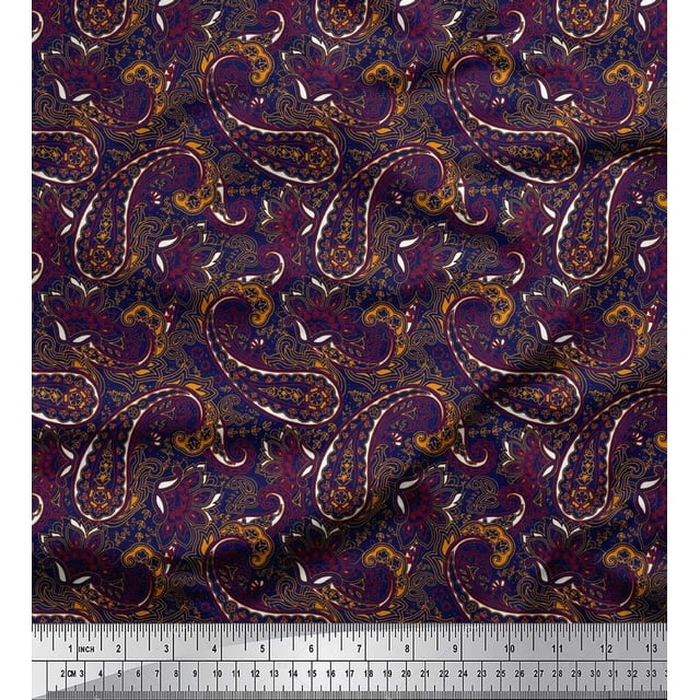 Soimoi Modal Satin Fabric Floral & Paisley Print Fabric by Yard 42 Inch Wide