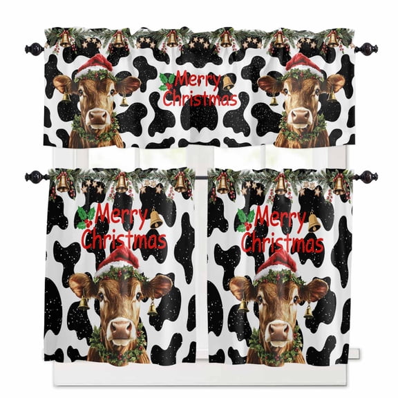 Santa Claus Curtain Valances Set Christmas Kitchen Curtains 36 inch Length Rod Pocket Valance and Tiers 3 Piece Set Small Bedroom Bathroom Laundry Decor