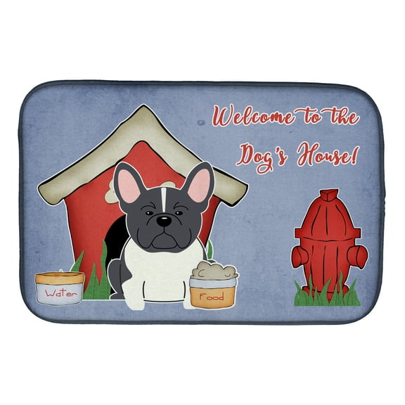 Dog House Collection French Bulldog Black White Dish Drying Mat
