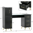 thumbnail image 2 of BarberPub Makeup Vanity Desk with Storage Drawer and Cabinet, Nail Desk with Glass Top, 2 of 6