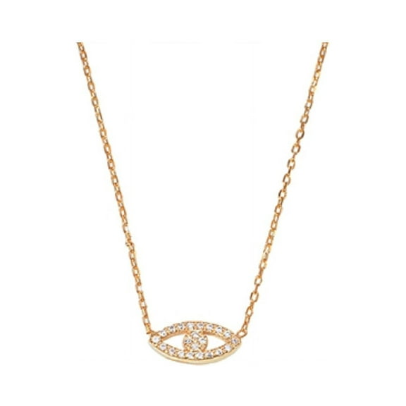 Clear Cubic Zirconia Evil Eye Necklace Rose Gold-Tone Plated Sterling Silver 16"