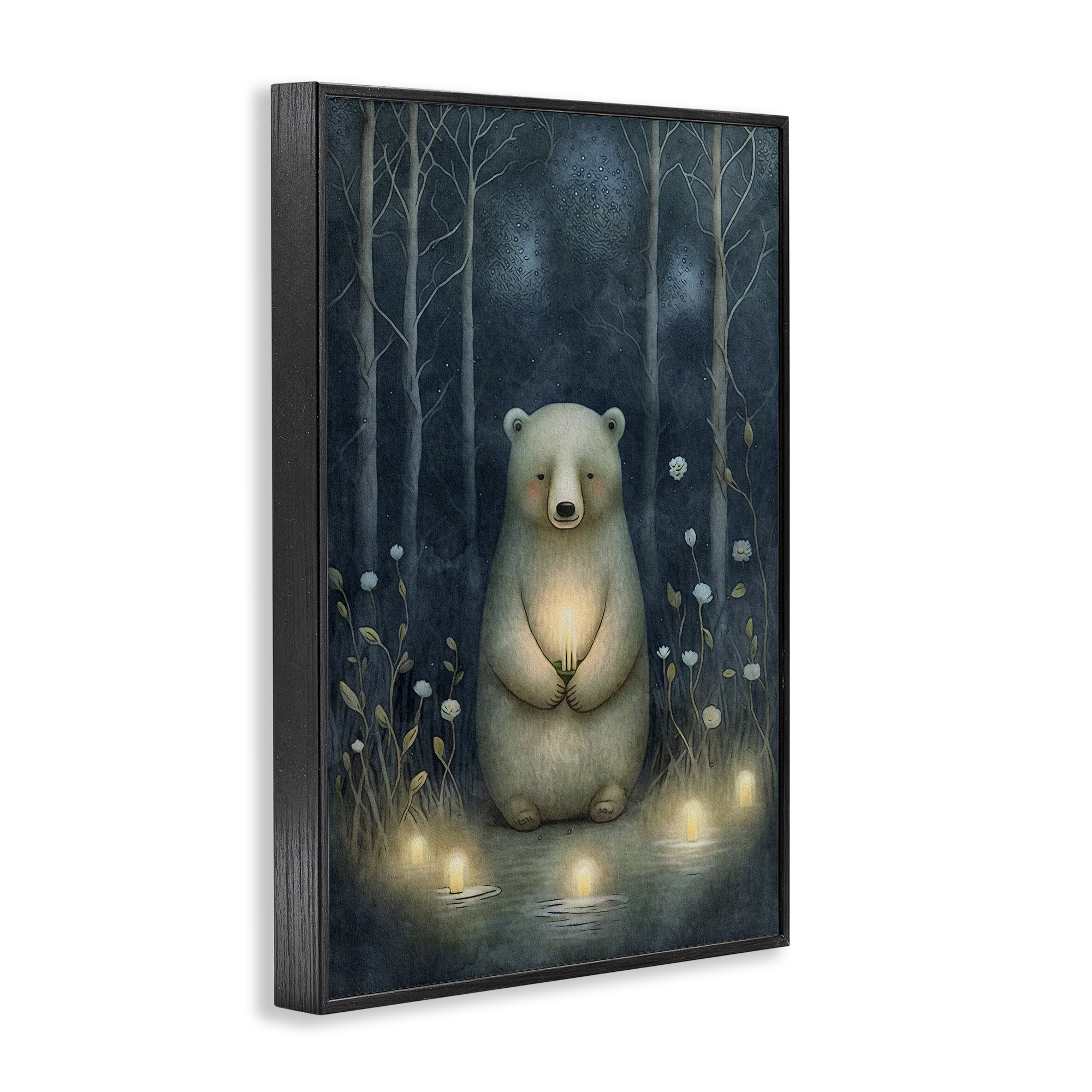 Stupell Industries Mystic Polar Bear Landscape Painting Black Framed Art Print Wall Art, 12 x 18