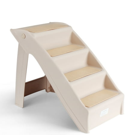 - Pet Stairs Folding Dog Cat Animal Step Ramp Ladder Foldable Plastic Portable for Tall Bed Indoor Outdoor Decor Supply Easy Store in Beige