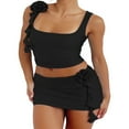 thumbnail image 2 of Women‘s Solid Color Tank Tops  Sleeveless Square Neck 3D Rosette Ruched Crop Tops  for Club Party, 2 of 5