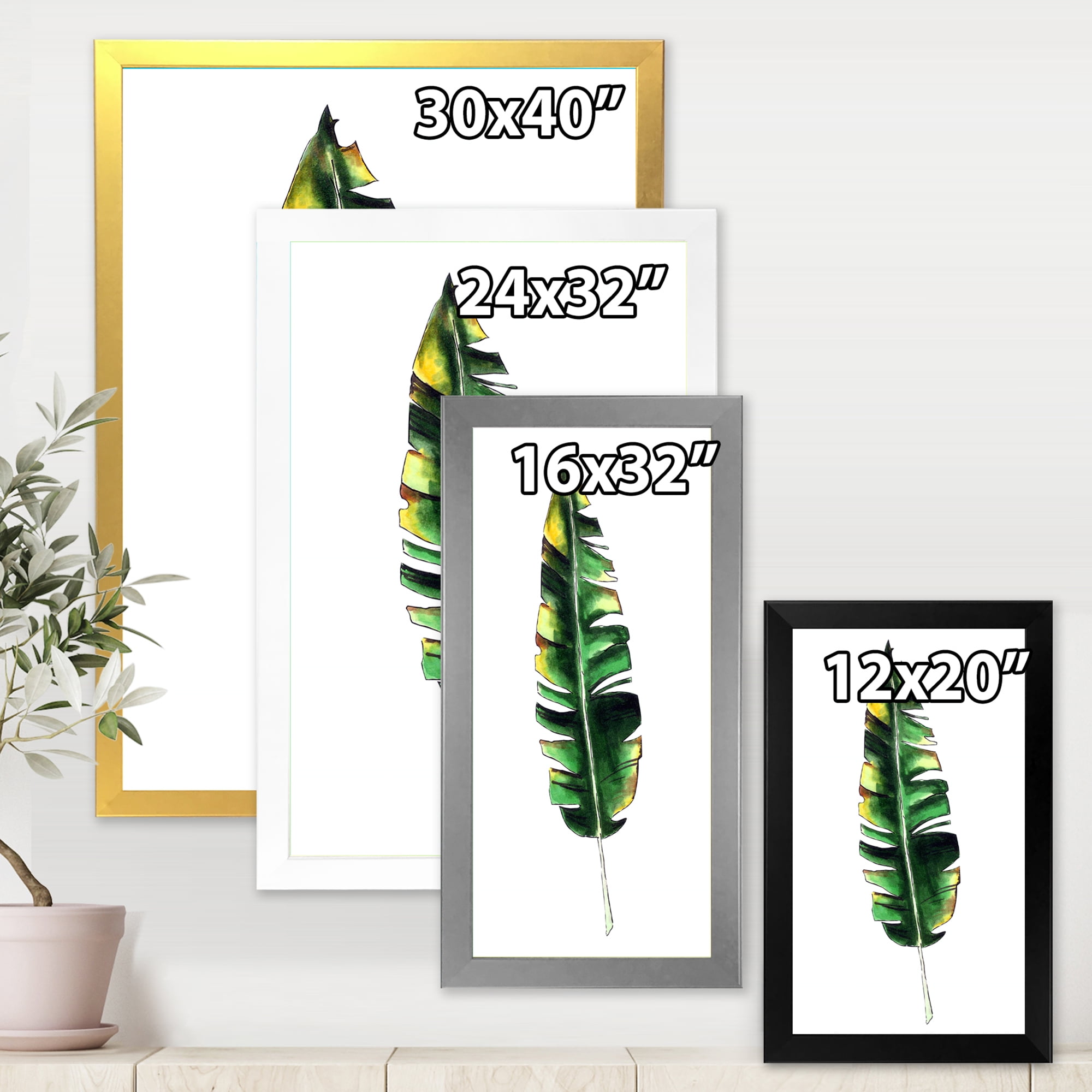 Designart 'Single Banana Leaf On White' Bohemian & Eclectic Framed Art Print