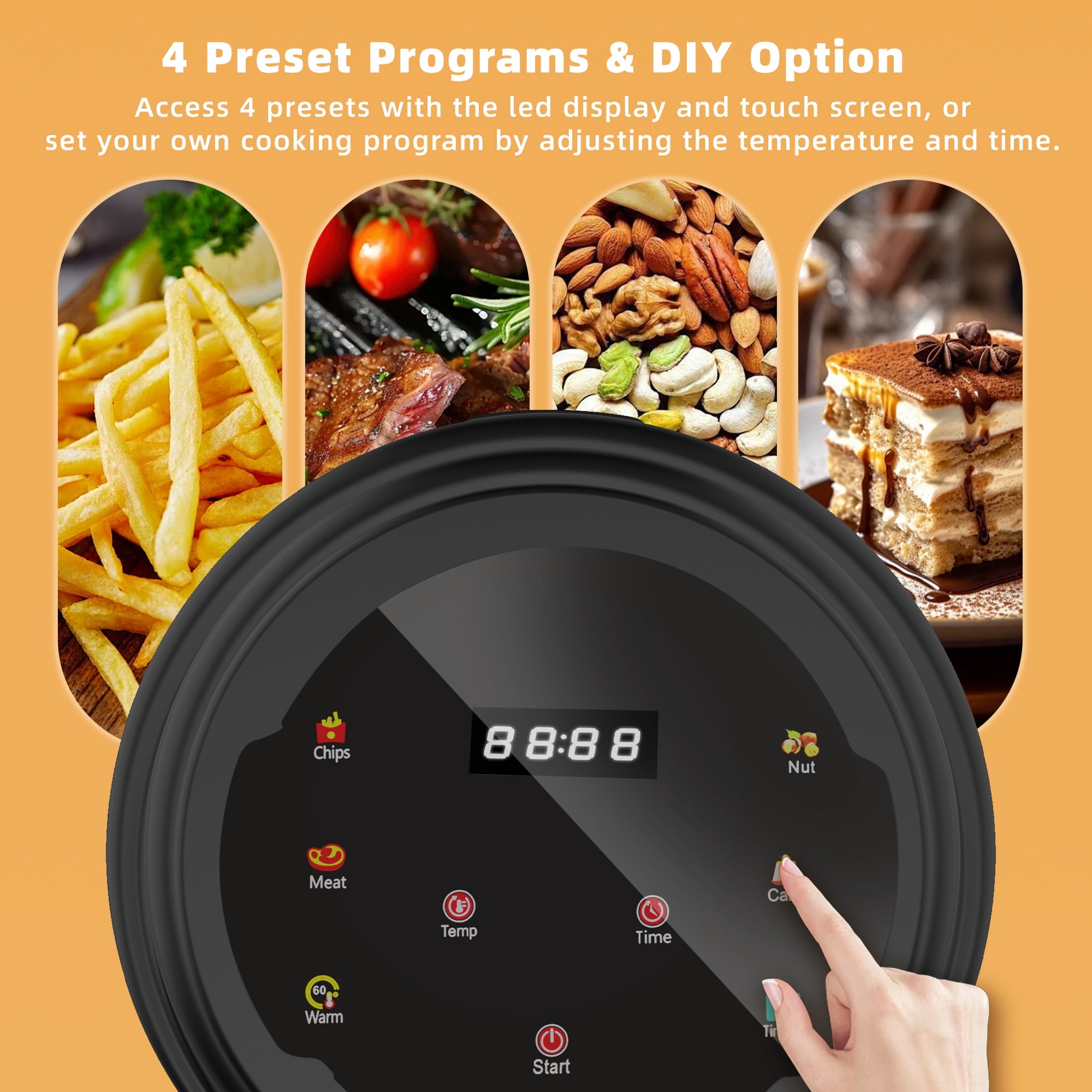 VUSIGN Air Fryer,5 Qt Glass Air Fryer with Max 410°F, LED Digital Touchscreen,Nonstick & Dishwasher Safe Basket,Black