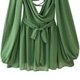 thumbnail image 5 of UTSJKR Sexy Dresses for Women Party Clubwear Long Sleeve Deep V Neck Lace Up Dress Dressy Pleated Flowy Short Mini Dress Green M, 5 of 9