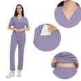 thumbnail image 4 of WRKEKC Scrubs for Women 2 Piece Sets for Women Solid Color Short Sleeve V-Neck Top with Pockets and Pants Set for Medical Workwear Fall Outfits, 4 of 6