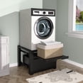 thumbnail image 2 of VEIKOUS Washer Dryer Pedestal Stand, 29"L x 29"W x 22"H Washing Machine Stand w/ Storage Shelf & Retractable Laundry Basket Holder, 300 lbs capacity, Black, 2 of 15