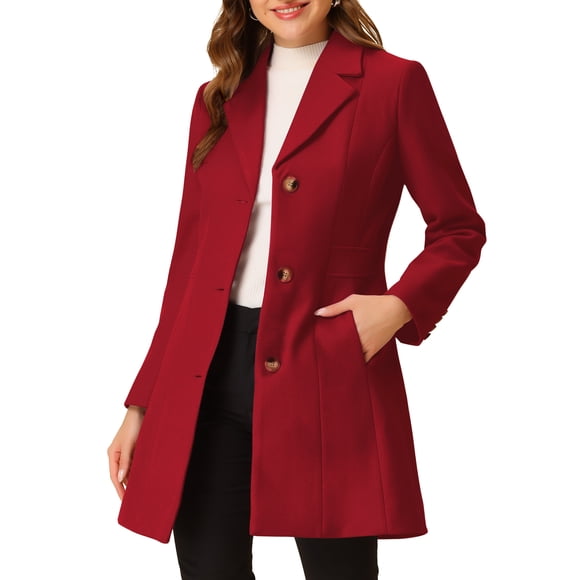 Abrigos de trench de mujer Inspire Chic, de un solo botón, abrigo largo de invierno 2XL burdeos