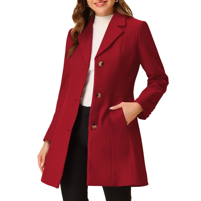 Abrigos de trench de mujer Inspire Chic, de un solo botón, abrigo largo de invierno 2XL burdeos