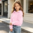 thumbnail image 5 of FRSASU Girl's Cropped Hoodie Long Sleeve Fuzzy Plush Pullover Casual Solid Color Short Hooded Sweatshirt Top Pink, 5 of 8