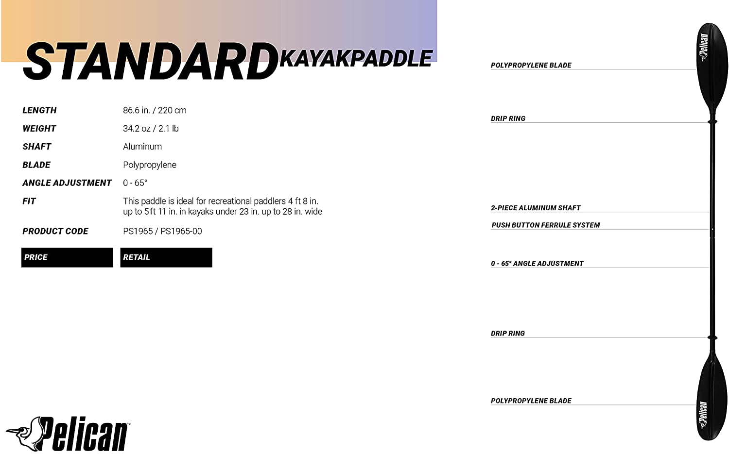 Pelican - Standard paddle - Kayak Paddle 87''