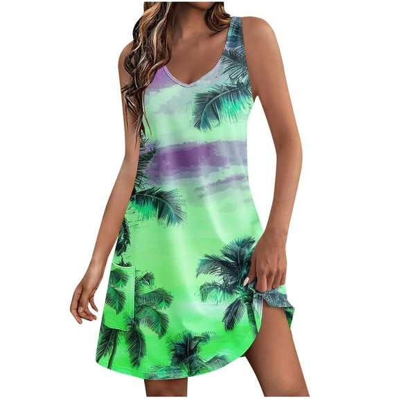 Baikeli Clearance Dresses Women's Summer Comfort Fashion Printing Pocket Sleeveless V-Neck Dress Floral Dresses for Women 2024