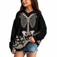 thumbnail image 2 of Grblisyd Halloween Hoodies For Teen Girls Long Sleeve Skeleton Floral Print Cute Hoodie Lightweight Y2k Fall Oversized Hooded Sweatshirt, 2 of 5