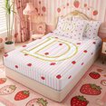 thumbnail image 2 of Meiyoeat Cute Gold Letter D Zipper Full Size Comforter Sets with Fitted Sheet and 2 Pillowcases, Strawberry Stripe Print Zipper Bedding Set, Pink Red,4pcs,Pink Reversible, 2 of 6