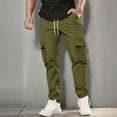 thumbnail image 2 of Men's Tapered Pants Drawstring Elastic Waist Trousers With Zip Pockets Solid Color Casual Stylish Sports Pants (3XL, Army Green), 2 of 9