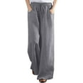 thumbnail image 4 of Pantalon Grand en Lin pour Femmes, Taille Élastique à Cordon, Palazzo Décontracté avec Poches, 4 of 6