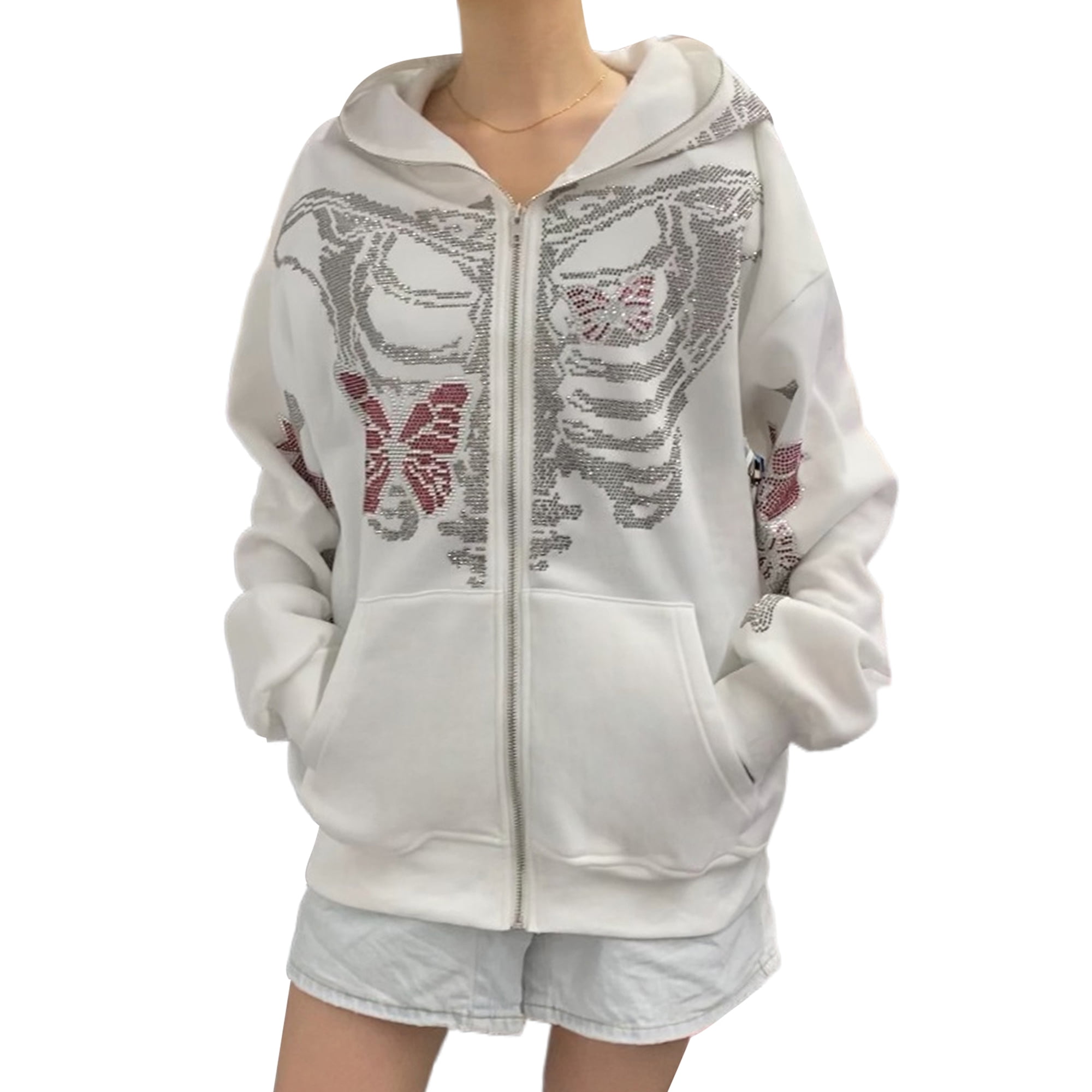 Sweatshirt Y2k Butterfly Jacket Rhinestone Jacket Glitter Skeleton