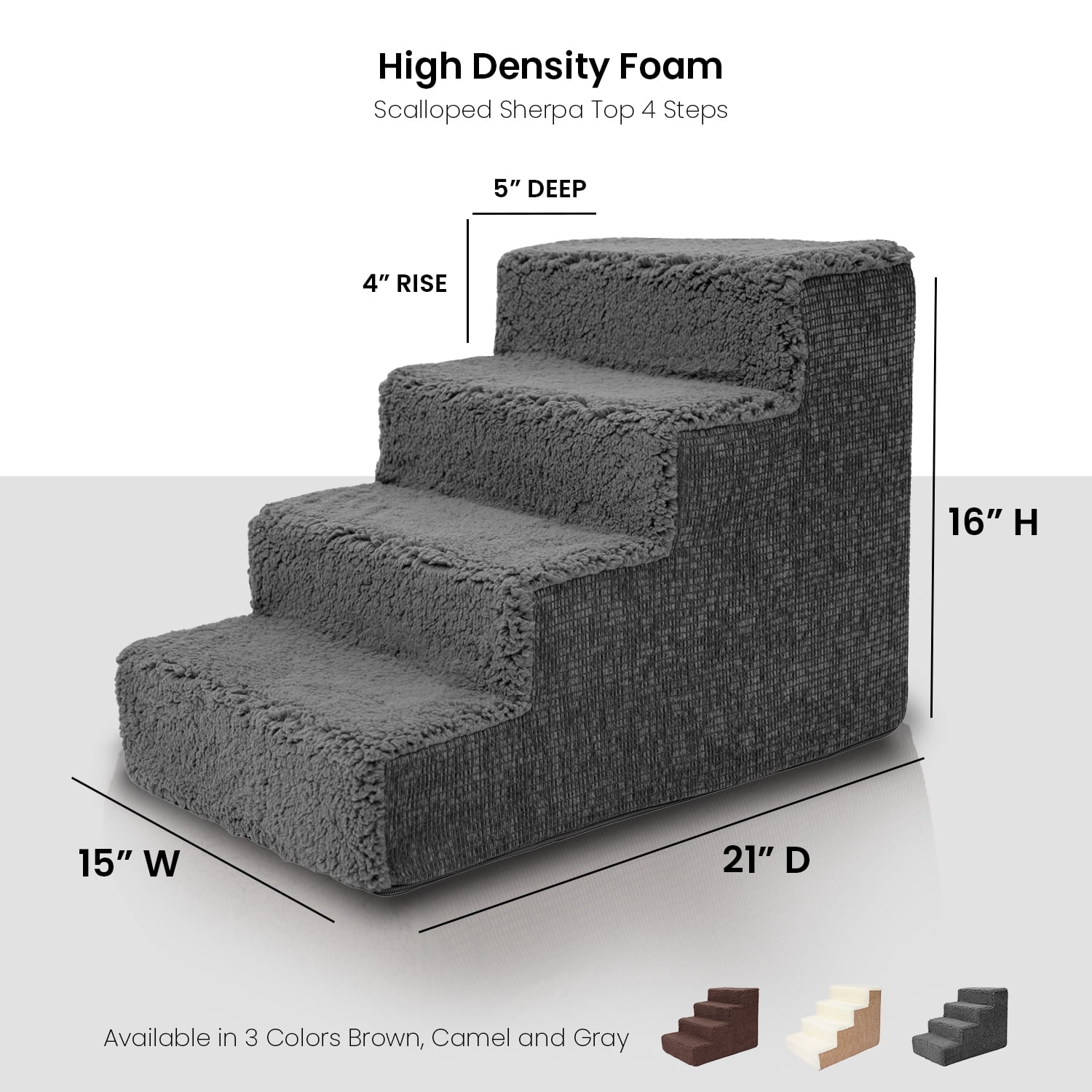 Precious Tails High Density Foam Sherpa Top 4 Steps Stairs for Dog/Cat