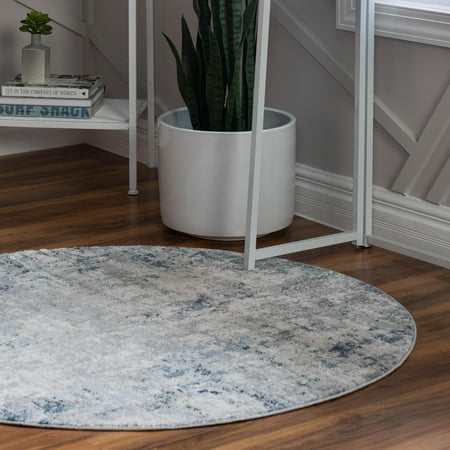 Unique Loom Caspian Collection Area Rug - Rasht (4' 1" Round Gray Blue/Ivory)