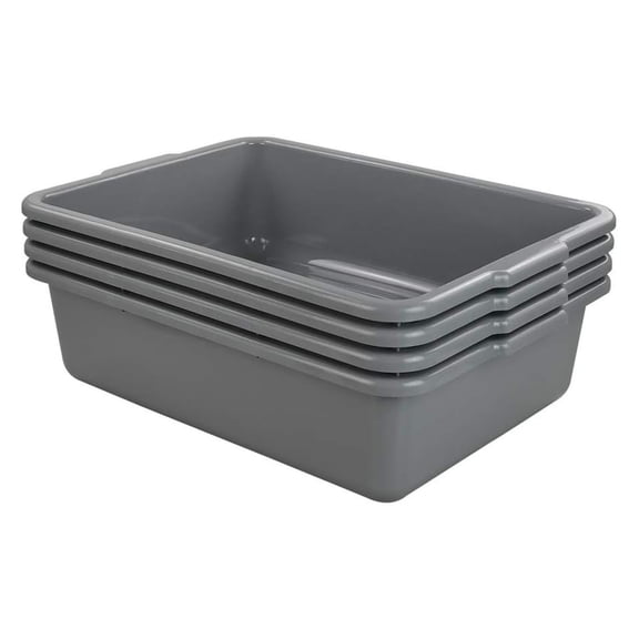 24 Quart Gray Bus Tub Box, Plastic Utility Bus Box, Set of 4, 21.06" x 15.35" x 5.9"